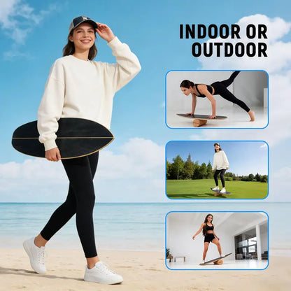 Cork-Roller Wooden Balancing Board with Integrated Storage Rack for Core Training