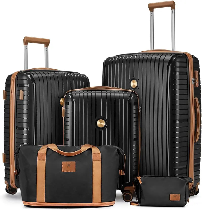 Lightweight 5-Piece PP Hardshell Carry-On Luggage Set  Dual Spinner Wheels & TSA Lock Travel Suitcases