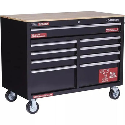 46-Inch Mobile Tool Chest  Gloss Black 9-Drawer Workbench with Deep Storage