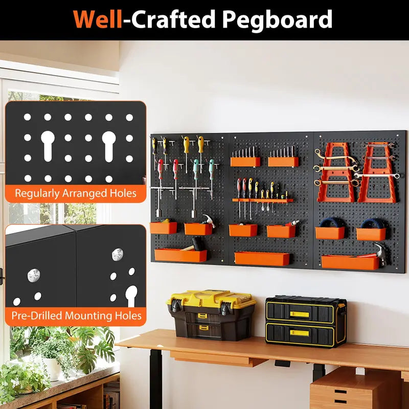 Pegboard Wall Organizer System  Adjustable Hammer Racks, Tool Holders & Hook Kit