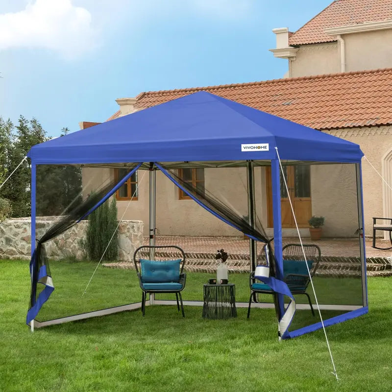 10’×10′ Easy-Setup Canopy Tent  Enclosed Mosquito Net Screen Tent with Dual Zipper Doors & Rolling Storage Bag for Outdoor Events
