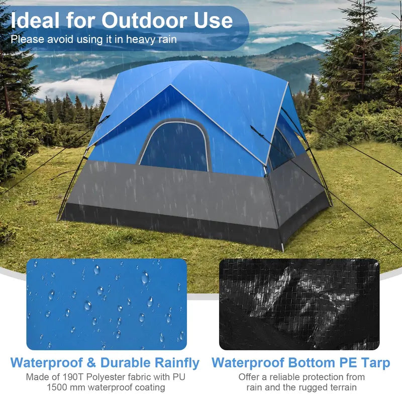 2-3 Person Waterproof Dome Camping Tent with Removable Rainfly and Windproof Design