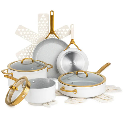Thyme & Table Nonstick Supreme Cookware Set, 12-Piece, Cream, Greblon C3+ Coating, Oven Safe to 400°F
