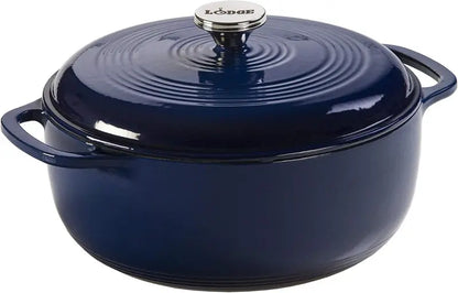Lodge 6-Quart Caribbean Blue Enamel Cast Iron Dutch Oven  Ideal for Braising, Baking, and Slow Cooking