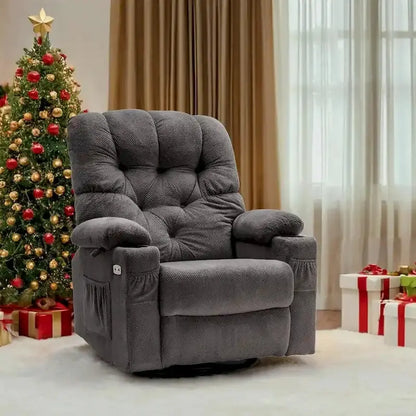 Electric Swivel Glider Recliner  Fabric Single Seat with USB Ports & Cup Holders