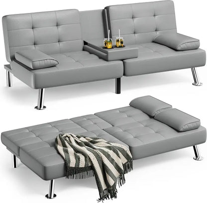 Homall Leather Futon Sofa Bed  Adjustable Reclining Couch with Armrests & Sleeper Function