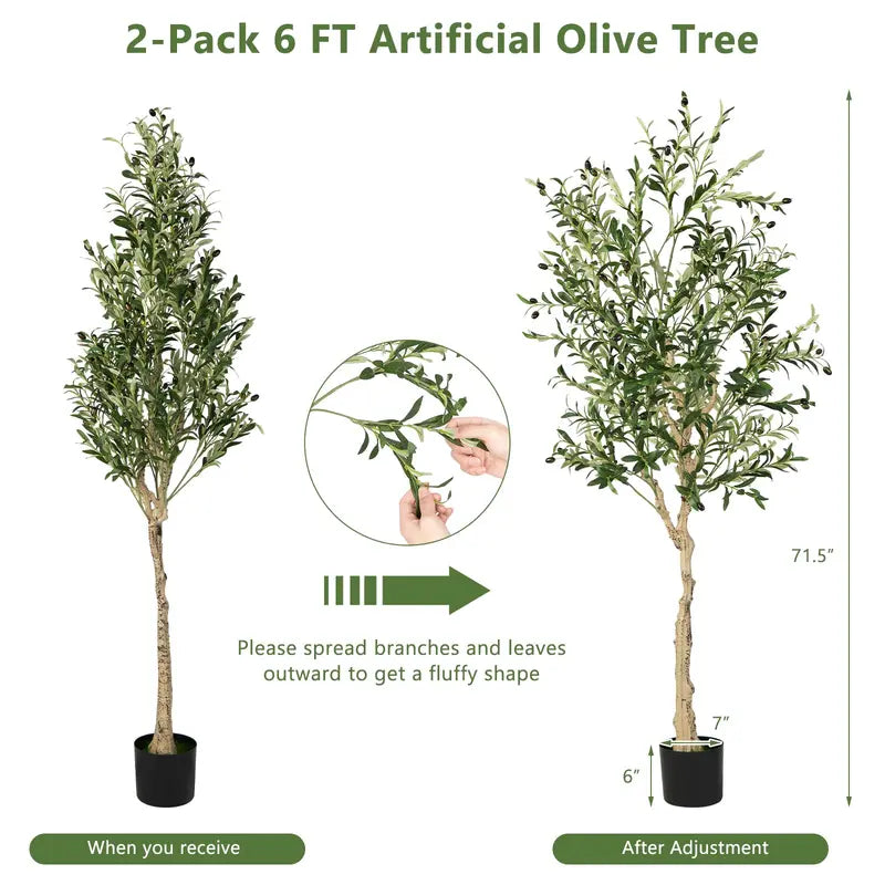 6-Foot Silk Olive Tree  Tall Realistic Fake Potted Tree with Decorative Planter