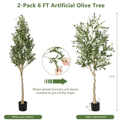 6-Foot Silk Olive Tree  Tall Realistic Fake Potted Tree with Decorative Planter