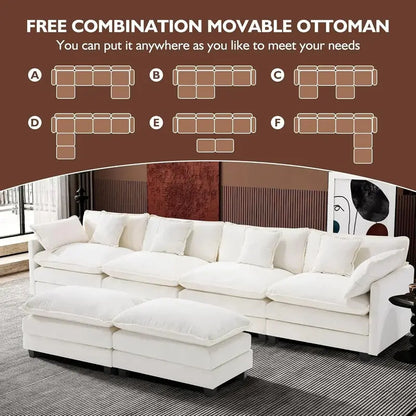 111.4-Inch L-Shaped Modular Cloud Sofa  Chenille 4-Seater with Ottoman & Deep Seat Design