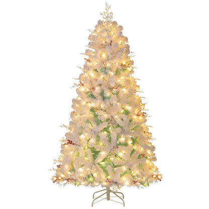 6-Foot or 7-Foot Hinged Pre-Lit Christmas Tree with Snow-Flocked Branches and Energy-Efficient LEDs