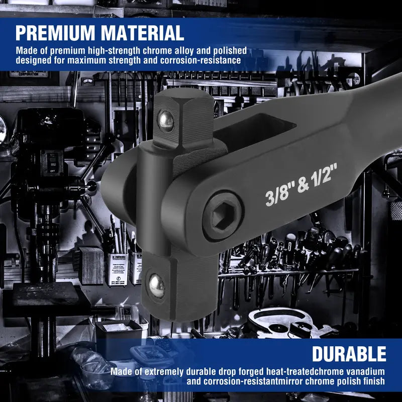 WORKPRO 16-Inch Dual-Drive Breaker Bar — 360° Rotatable Head for 3/8″ and 1/2″ Drives