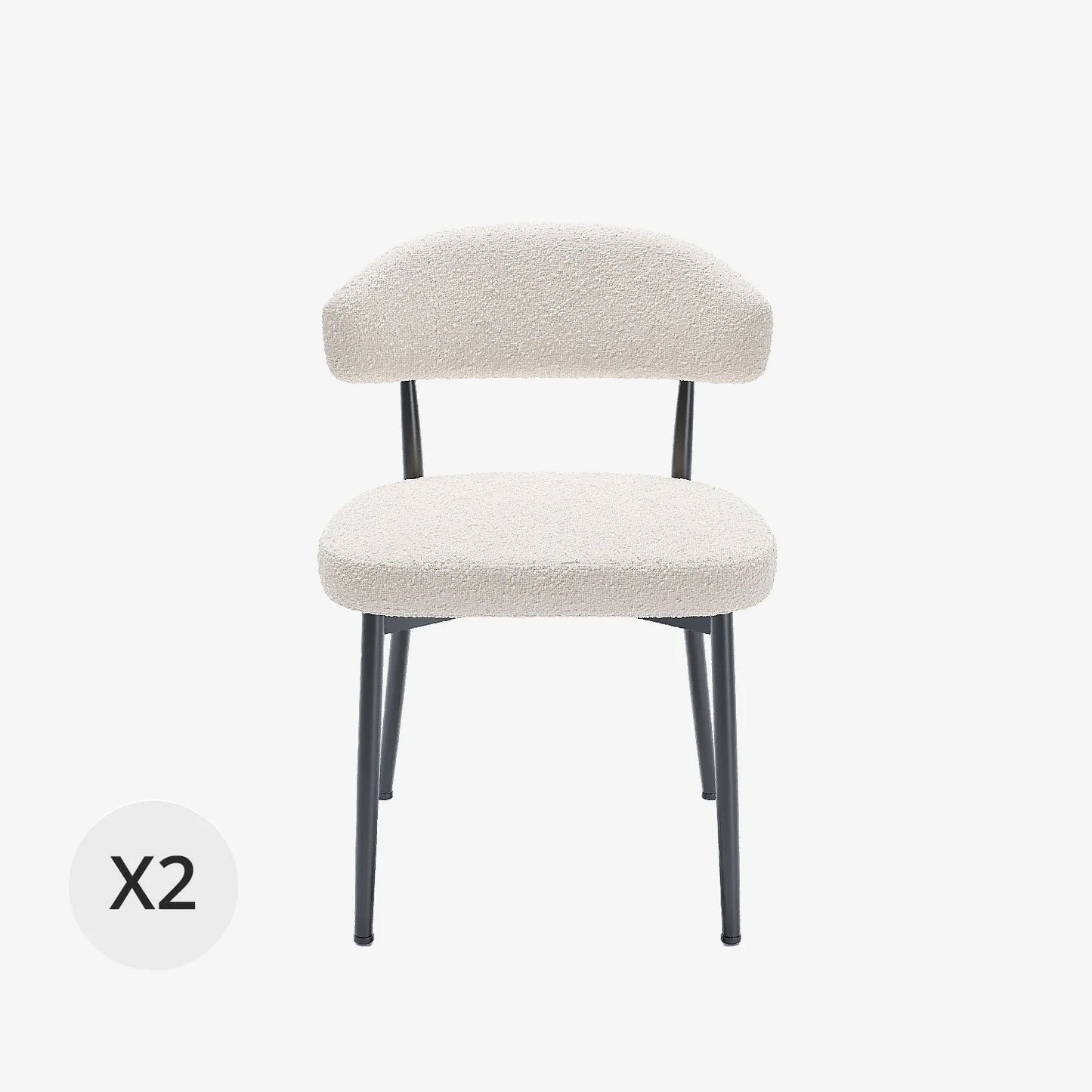 Lot de 2 chaises de salle   manger en tissu bouclette blanche & m tal noir Mona