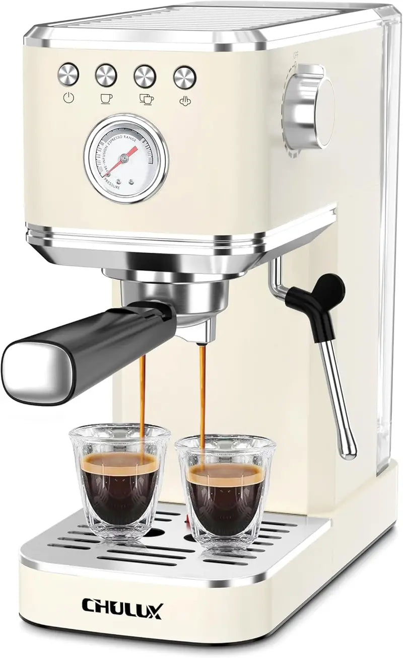 CHULUX Slim 20-Bar Espresso Machine with Automatic Milk Frother  Compact Italian-Style Coffee Maker