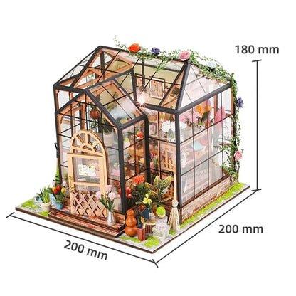 Jenny’s Greenhouse DIY Miniature Dollhouse Kit  Wooden Flowerhouse Toy for Kids