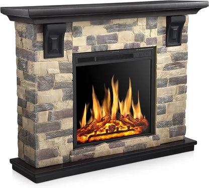 50-Inch Electric Fireplace with Stone Mantel  Y4926 All-in-One Hearth Package