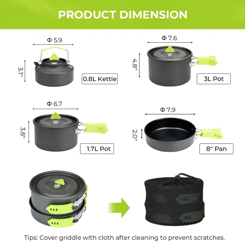Lightweight 4-Piece Aluminum Camp Cookware Kit for Small Groups