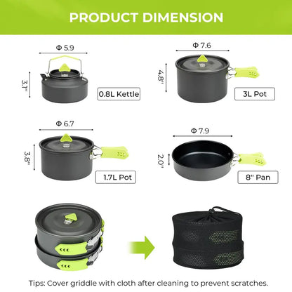 Lightweight 4-Piece Aluminum Camp Cookware Kit for Small Groups