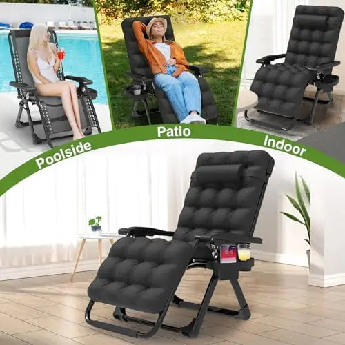 Suteck Zero Gravity Relaxing Chair  Black | Upgraded Lock | Removable Cushion | Cup Holder | Reclining | Folding
