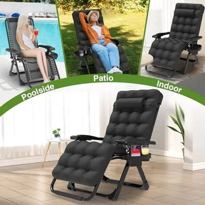 Suteck Zero Gravity Relaxing Chair  Black | Upgraded Lock | Removable Cushion | Cup Holder | Reclining | Folding