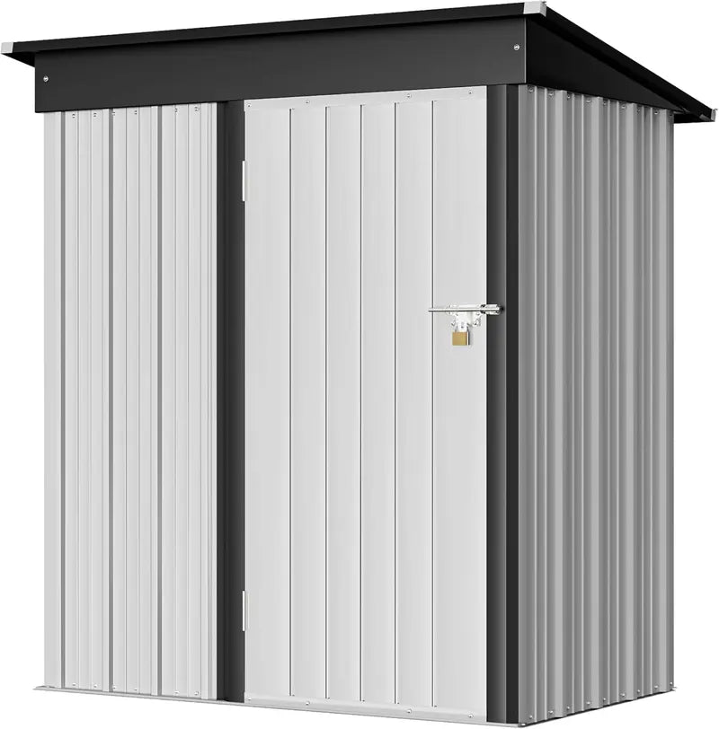 Greesum 6x4ft Lockable Patio Storage Shed  Galvanized Steel Garden Utility Shed