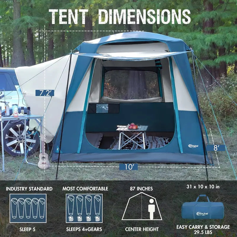 PORTAL 5-Person 2-in-1 SUV Tent  Trunk-Mounted Design with Screened Porch, Windproof Build & Dual Entry Doors
