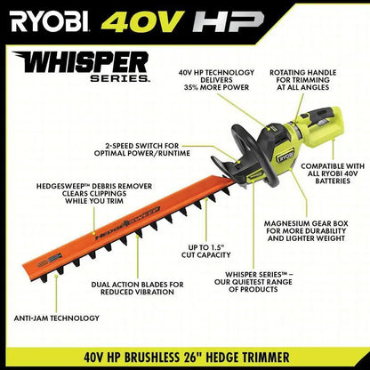 26 in. Cordless HP Brushless Hedge Trimmer 40V 2.0 Ah Battery & Charger