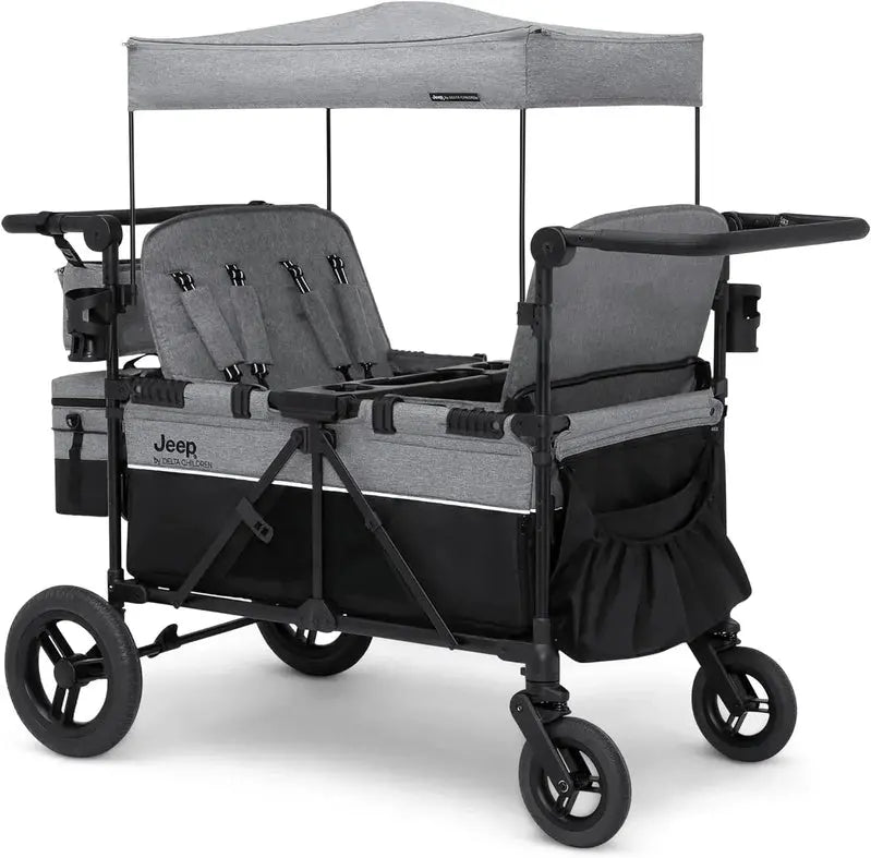 Delta Children Jeep Wrangler 4-Seater Stroller Wagon  Premium Quad-Wheel All-Terrain Wagon