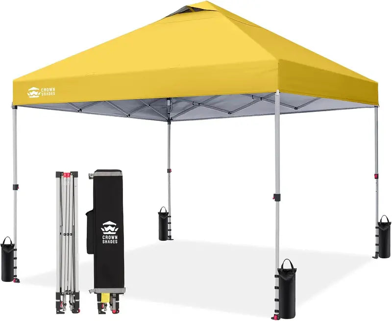 CROWN SHADES 10′ x 10′ Beach Canopy Tent: One-Push Deployment, Silver-Coated UV-Reflective Top, Three-Height Adjustment, and Sandbag Stability System