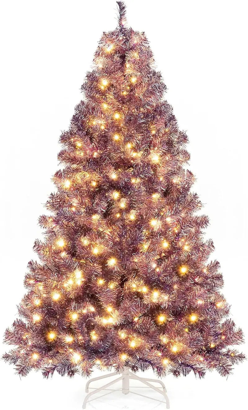 6-Foot or 7.5-Foot Pre-Lit Tinsel Christmas Tree with Warm White LED Illumination