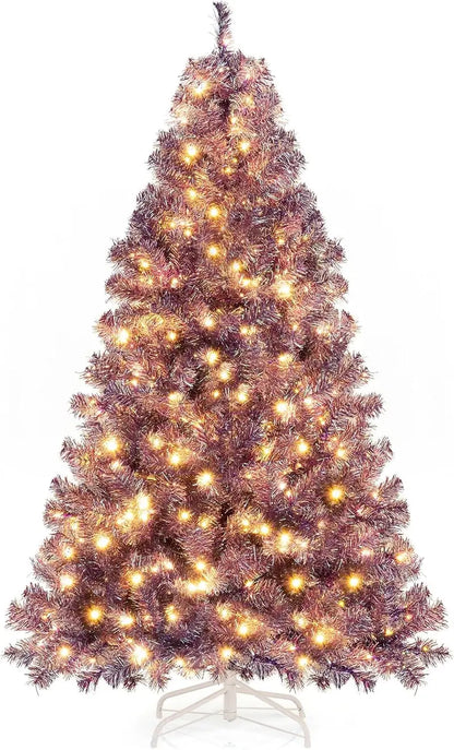 6-Foot or 7.5-Foot Pre-Lit Tinsel Christmas Tree with Warm White LED Illumination