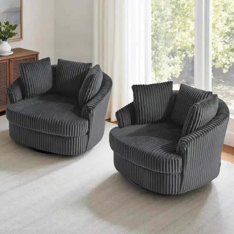 DREAMSIDEA Recessed-Arm Swivel Barrel Chair Set (2-Pack)