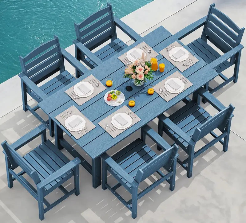 SERWALL HDPE 7-Piece Outdoor Dining Set ¡ª All-Weather Aluminum Frame Dining Table and Chair Collection