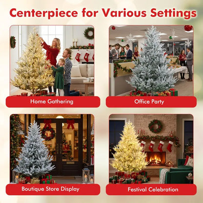 6-Foot to 8-Foot Pre-Lit Snow-Flocked Christmas Tree for Indoor or Office Holiday Display