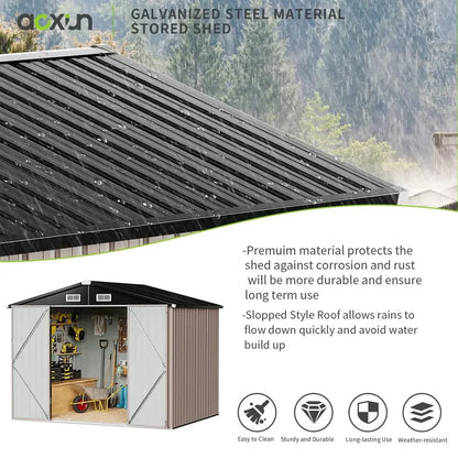 Aoxun Metal Outdoor Storage Shed 6.4×4 FT, Brown, Waterproof & Wind-Resistant, Pad-Lockable Doors, Easy Assembly