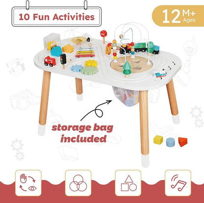 Touch Us Wooden Activity Table for Toddlers  Montessori Toy with Bead Mazes, Gears & Xylophone for Ages 1+