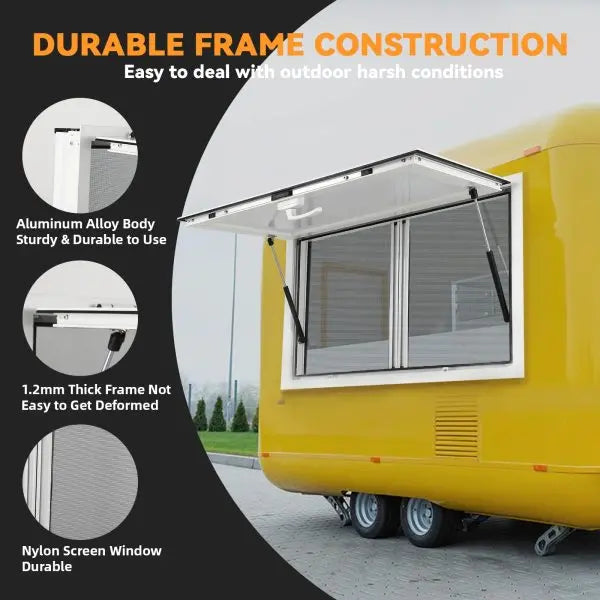 Heavy-Duty Aluminum Food Truck Concession Window  Sliding Screens, Awning Door & Locking System