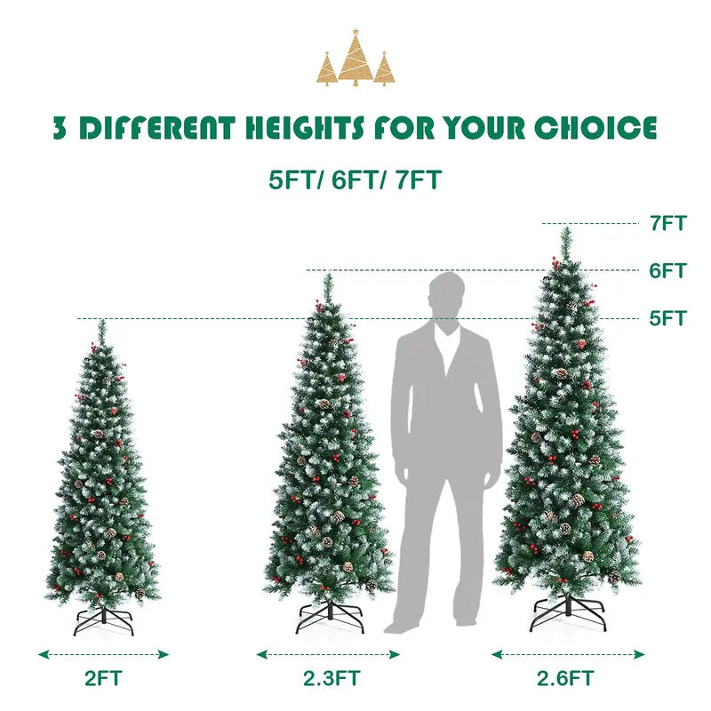 5-Foot Pre-Lit Slim Pencil Christmas Tree with Realistic Snow-Flocked Design