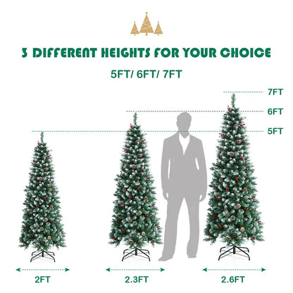 5-Foot Pre-Lit Slim Pencil Christmas Tree with Realistic Snow-Flocked Design