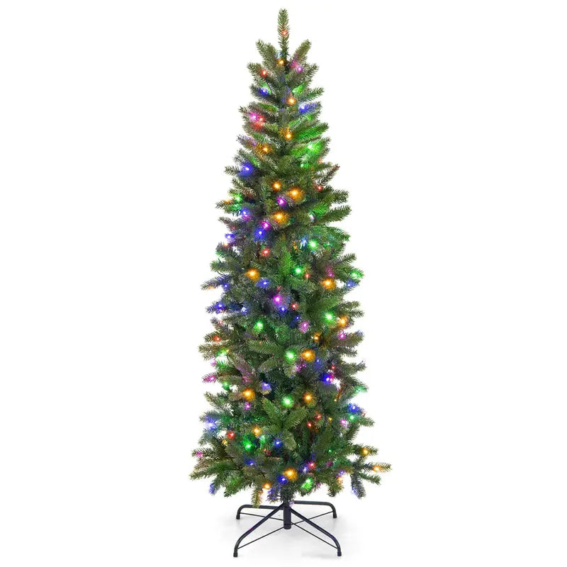 5-Foot Pre-Lit Slim Pencil Christmas Tree with 390 PVC/PE Branch Tips
