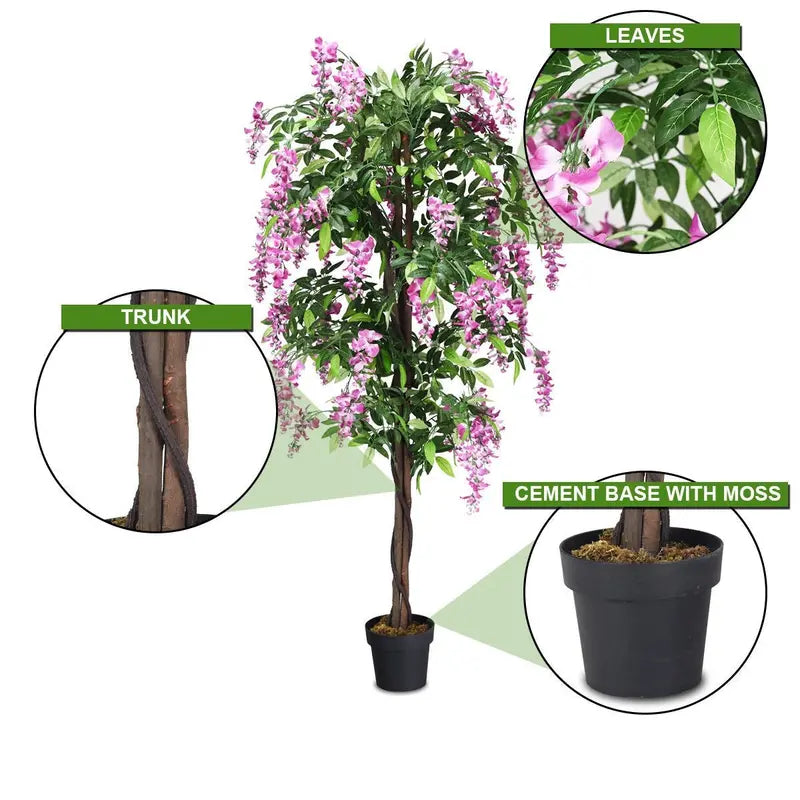 6-Foot Fake Wisteria Tree  Realistic Artificial Greenery in Nursery Pot for Home Decor