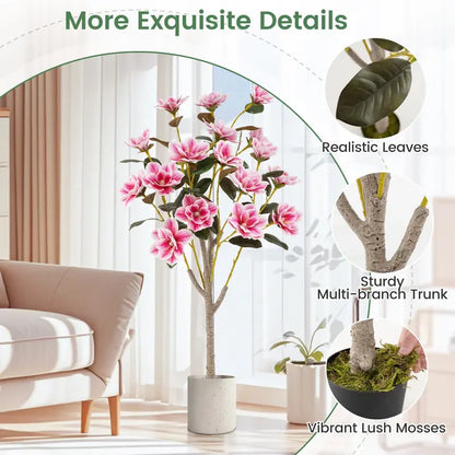 51-Inch Magnolia Artificial Tree  Lifelike Silk Foliage and Blossoms in a Decorative Planter