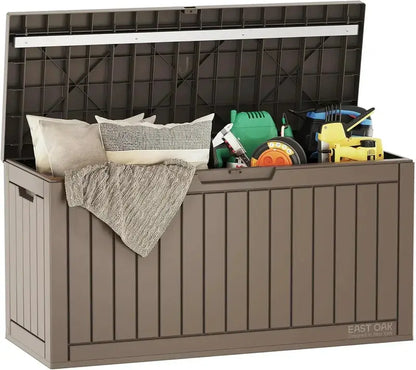 EAST OAK 60-Gallon Weatherproof Deck Box — Resin Outdoor Storage Bin for Patio or Garage