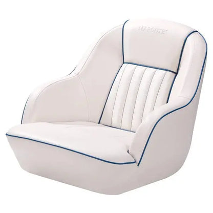 White & Blue Pontoon Boat Captain’s Seat  Fold-Back Backrest, Cabin-Ready