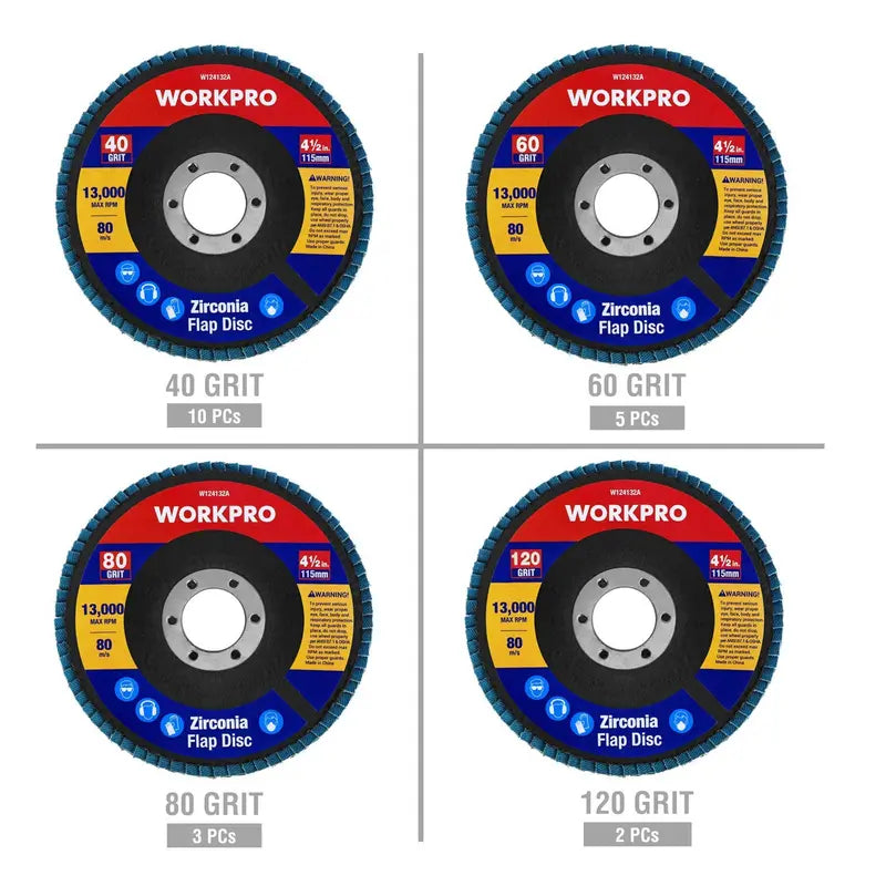 WORKPRO 20-Piece Zirconia Flap Disc Set for Angle Grinders