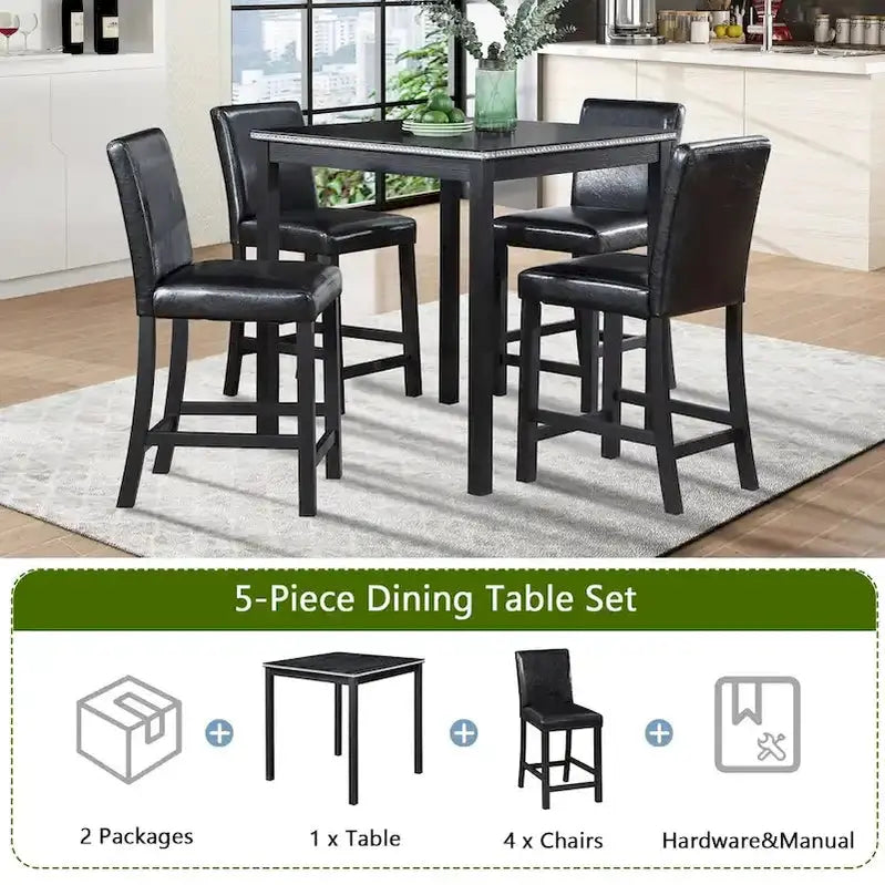 Contemporary 5-Piece Counter-Height Dining Set  Square Table with 4 Upholstered Chairs