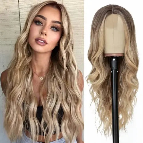 NAYOO 26″ Ombre Blonde Wavy Wig for Women  Heat Resistant, Natural Look, Daily Party Use
