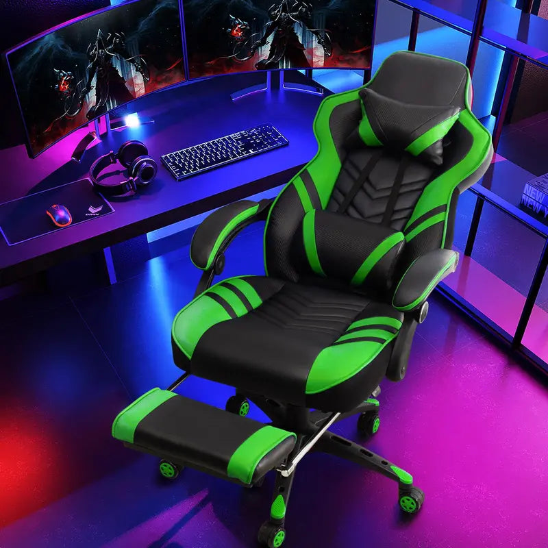 Ergonomic Gaming Chair with Built-In Footrest and Customizable Lumbar Support
