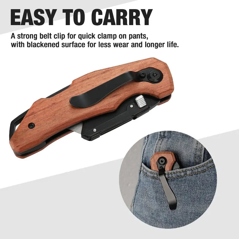 WORKPRO Heavy-Duty Folding Utility Knife  Wood Handle, Durable Blade Design