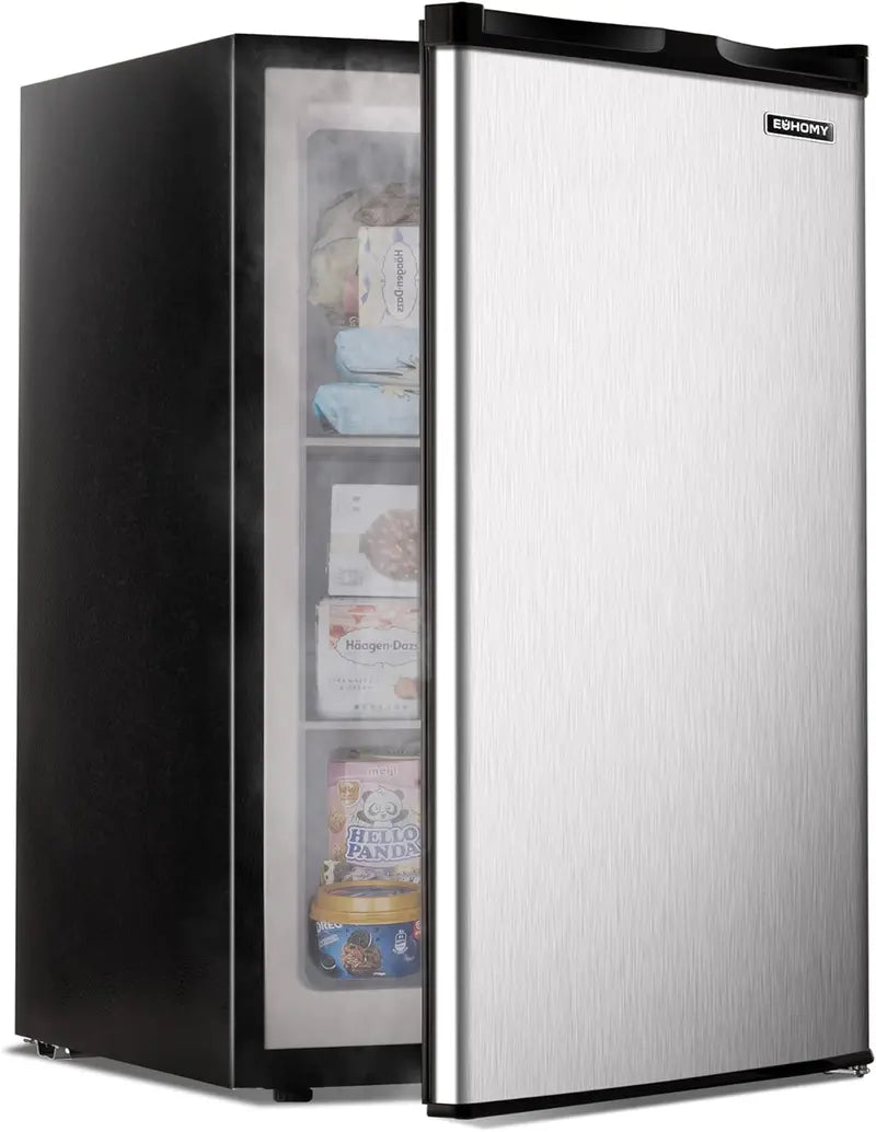 Compact 3.0 Cu. Ft. Upright Mini Freezer — Stainless Steel Reversible Door, Ideal for Dorms, Apartments, or Offices