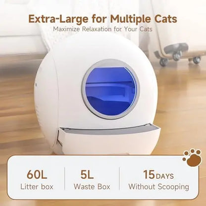 SMARTELF Automatic Self-Cleaning Litter Box for Multiple Cats  Extra Large, Odor-Removing, Anti-Pinch